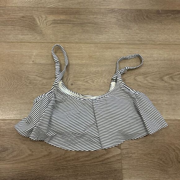 Xhilaration Thin White and Navy Stripe Ruffle Bikini Top - Picture 2 of 4